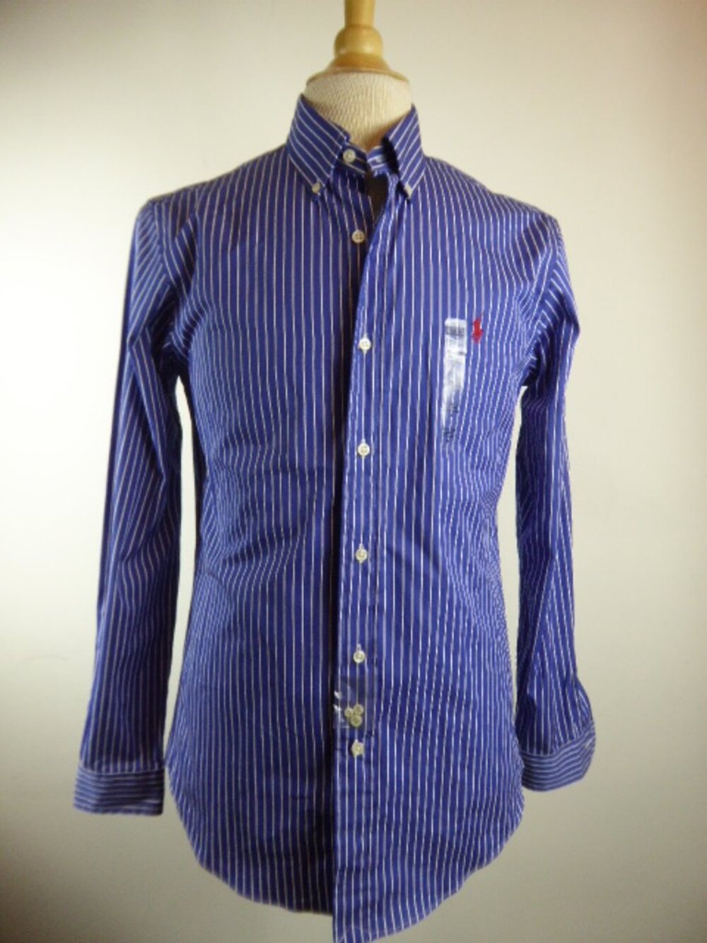 NWT RALPH LAUREN Custom Fit Shirt Blue Stripe button down collar S pony